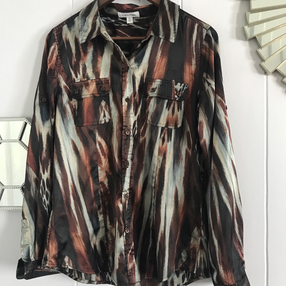 Calvin Klein Button-down Faux Silk Blouse M